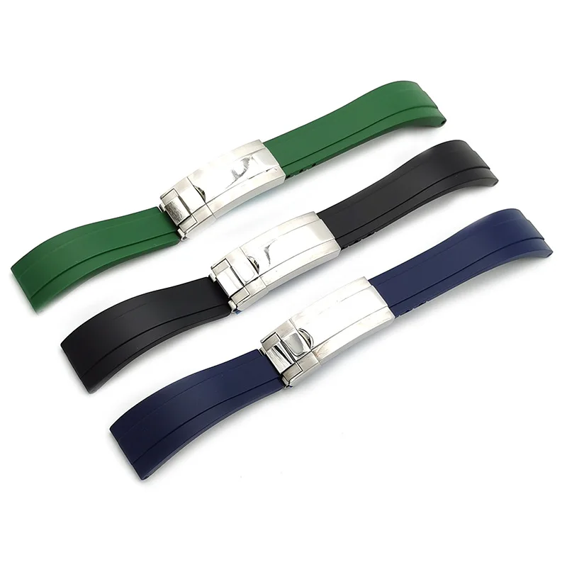 20MM 21MM Black Blue Green Flat Interface TPU watch strap Fit For RLX Water Ghost Oyster Style Diving