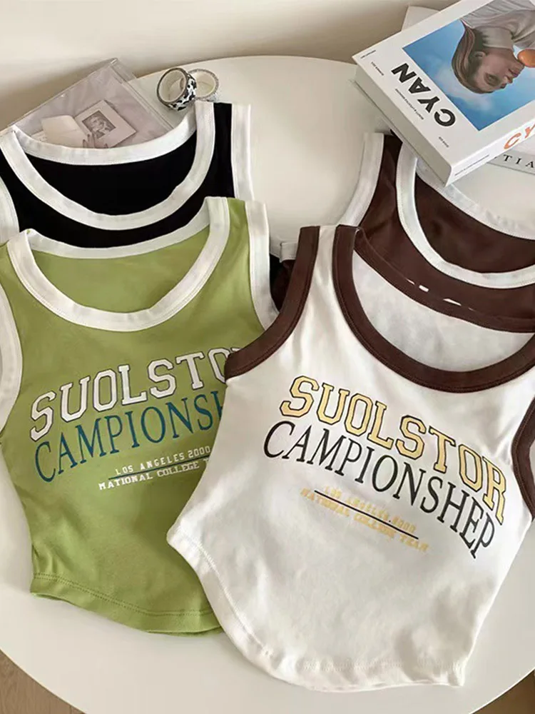 Женская майка с буквенным принтом корейская мода встроенный бюстгальтер