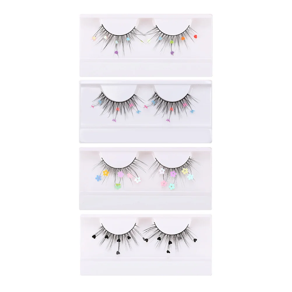 

4 Pairs Colored Glitter False Eyelashes Fluffy Lashes Sequins Fake Eyelashes for