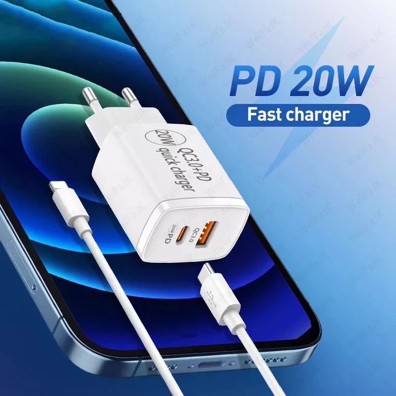 

Адаптер USB Type C 20 Вт QC 3,0, быстрое зарядное устройство для Apple iPhone 12 11 Pro Max X Xs Xr 6 7 8 AirPods iPad Huawei Xiaomi Samsung