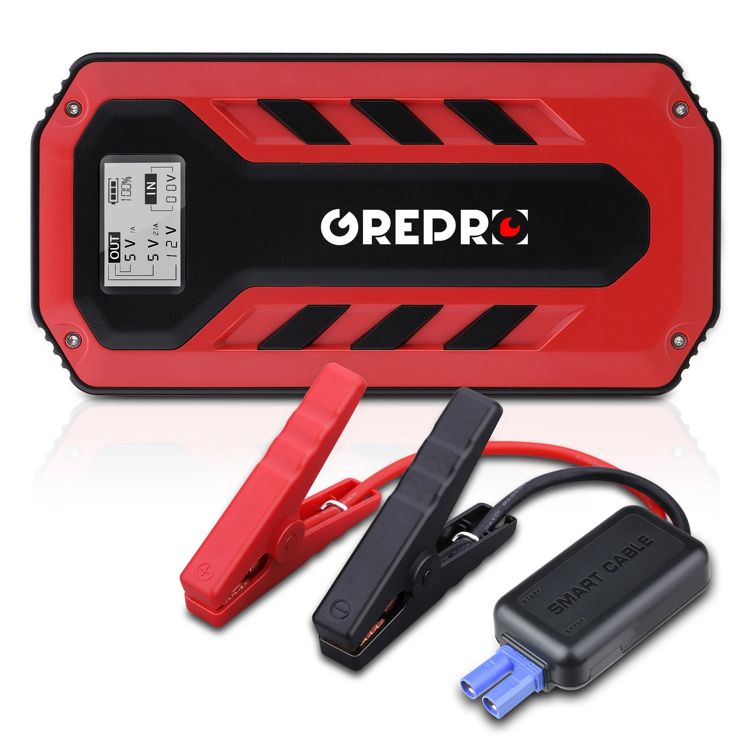 GREPRO Portable 13800mAH Car Jump Starter 1000A Peak 12V Auto Battery Booster Portable Power Pack with LCD Display Jumper Cable