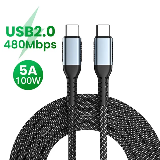 

Thunderbolt 3 Cable PD 100W 5A Fast Charging USB Type C to Type C Cable 8K@60Hz 20Gbps Data Cable For Macbook Pro 2/3m