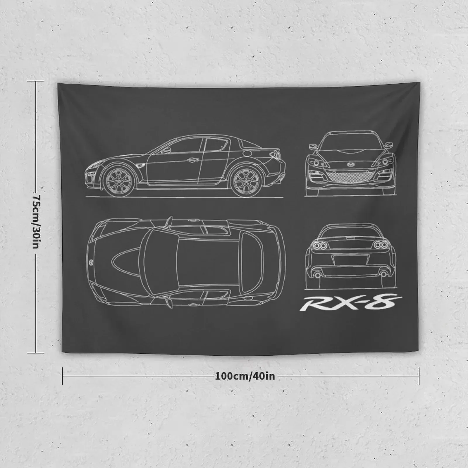 RX-8 Blueprint в черном гобелене Эстетическое украшение комнаты Настенные покрытия