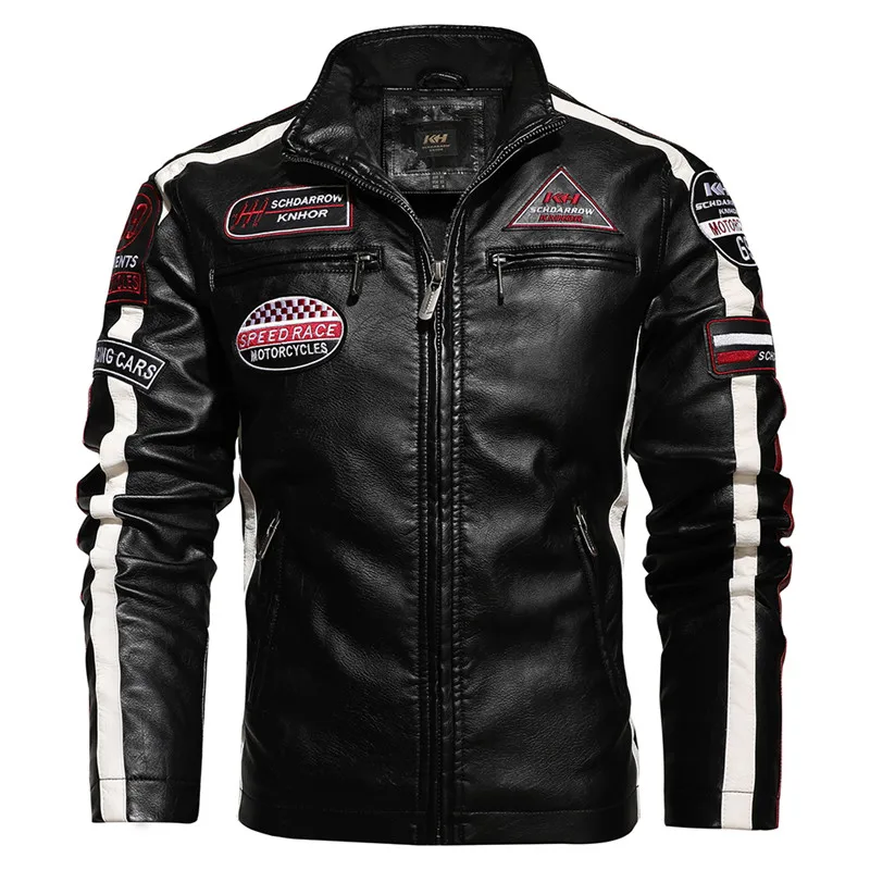 New Leather Jacket Men Motorcycle PU Leahter Jacket Winter Fleece Male Casual Windbreaker Slim Bomber Outwear Zipper Design Coat