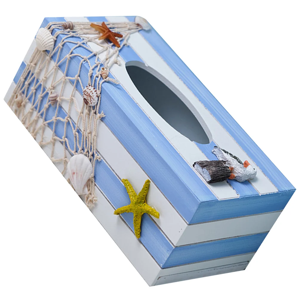 

Ocean Wind Tissue Box Wood Cover Fishing Party Supplies Beach Room Decor Holder Rectangular