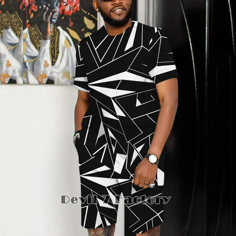 Men's T Shirts Shorts Tracksuit Two Piece Set 3D Print Fashion Man Clothing Streetwear Casual Short Sleeve Oversized Sports Suit