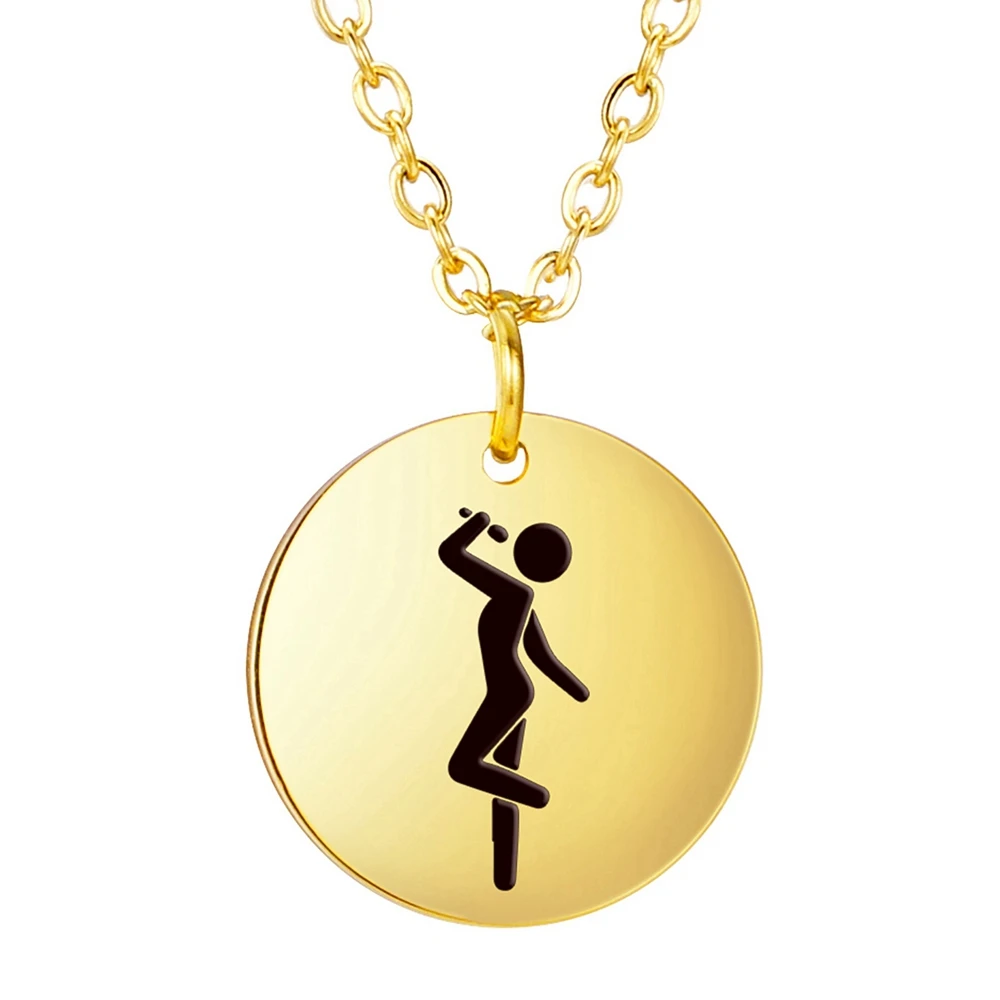 

Stainless Steel Jewelry 3 Colors 15x15mm Simple Strokes Round Disc Series Singer Pattern Pendant Necklace With Link Chain