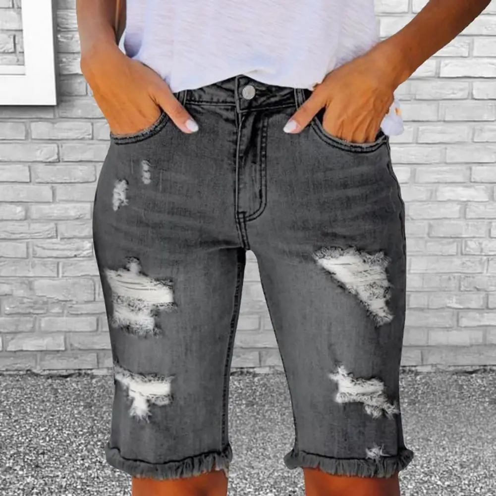 

Female Attractive Slim-fitting Knee Length Jeans Cool Women Shorts Slim for Dating