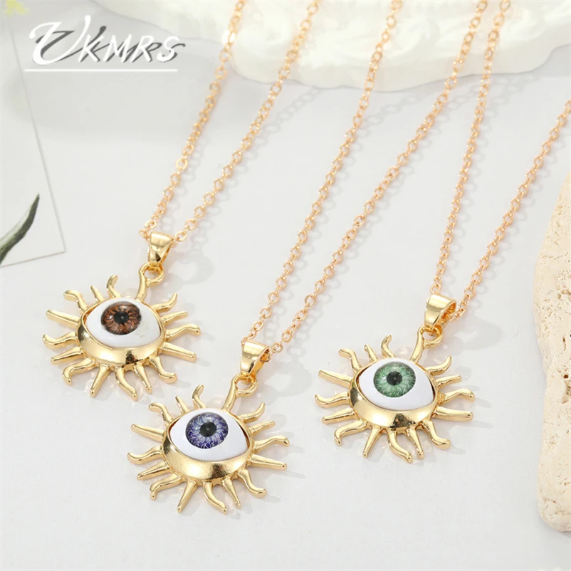 

UKMRS Turkish Evil Eye Necklaces Bohemian Vintage Sun Flower For Women Devil Pendant Necklaces Choker Party Jewelry New