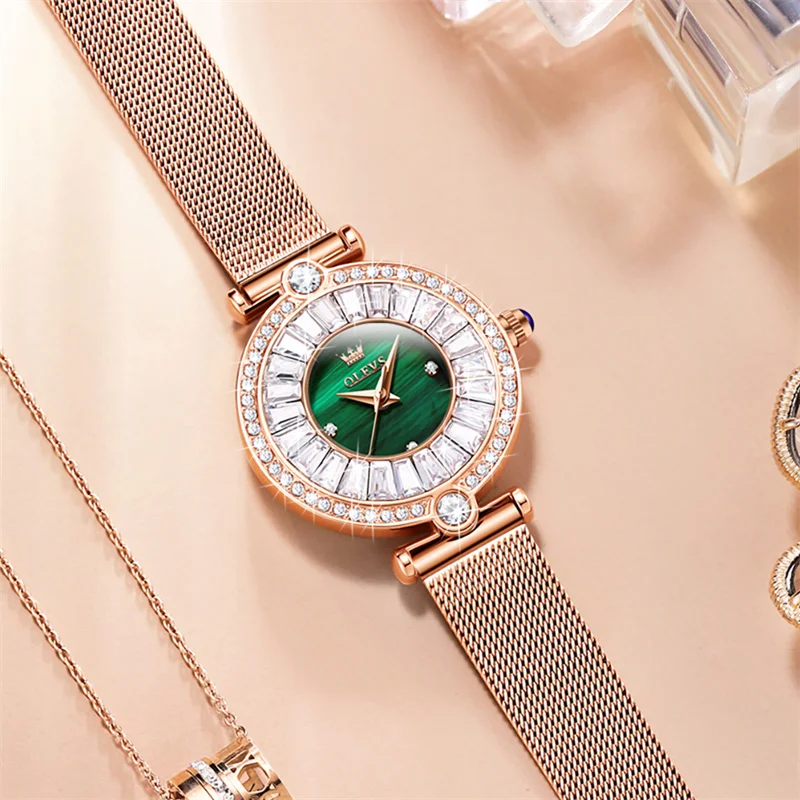 OLEVS Luxury Elegant Ladies Watch High Quality Casual Stainless Steel Diamond Waterproof Quartz Women's Watches Dress Clock