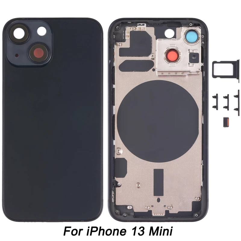 

For iPhone 13 Mini Back Housing Cover with SIM Card Tray & Side Keys & Camera Lens