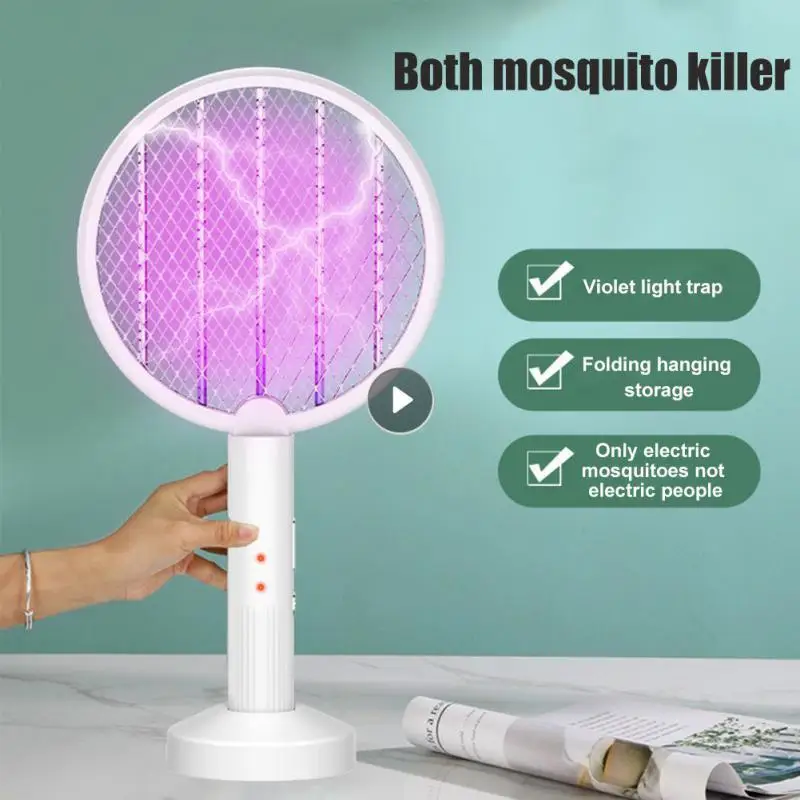 

Mosquito Racket USB Rechargeable Fly Zapper Swatter With Purple Lamp Seduction Trap Summer Night Sleep Protect Tools