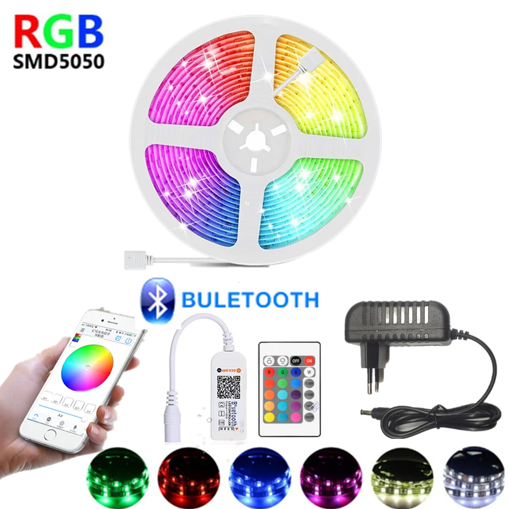 

Водонепроницаемая светодиодная лента RGB 5050 SMD, 1 м, 2 м, 3 м, 4 м, 5 м, 10 м, 15 м, 12 В, с Управлением по Bluetooth