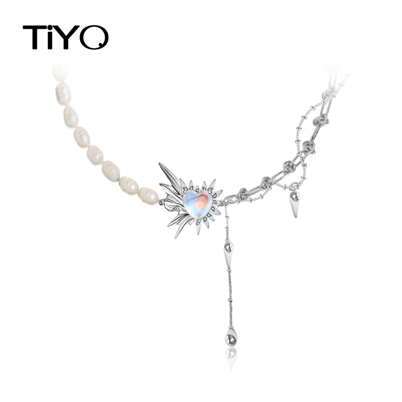 

Ожерелье TIYO с натуральным пресноводным жемчугом женское, оригинальное ювелирное изделие с толстым покрытием из серебра 2022 пробы, колье в фо...