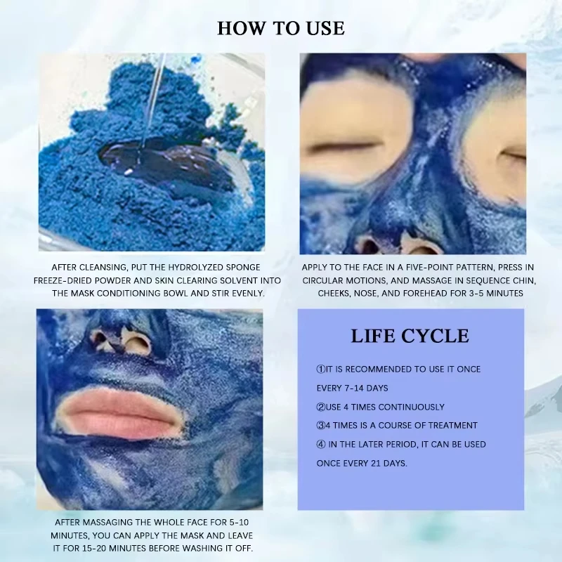 Фото Набор для ухода за кожей: синие губчатые спикулы, микрокристаллический лиофилизированный порошок, 80% натуральный биологический экстракт для лечения акне №4