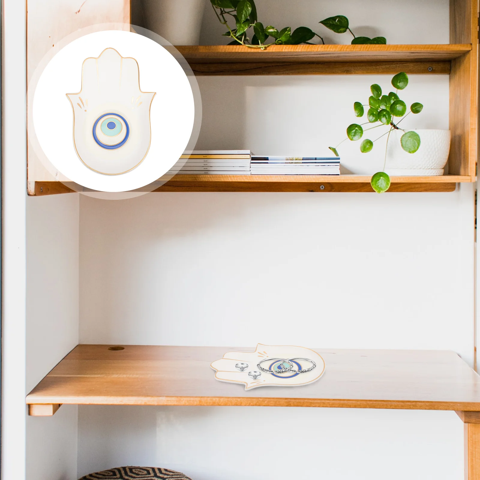 

Tray Dish Jewelry Holder Soap Eye Plate Ceramic Ring Evil Trinket Hand Hamsa Entrywaykitchen Vanitykey Sink Necklace