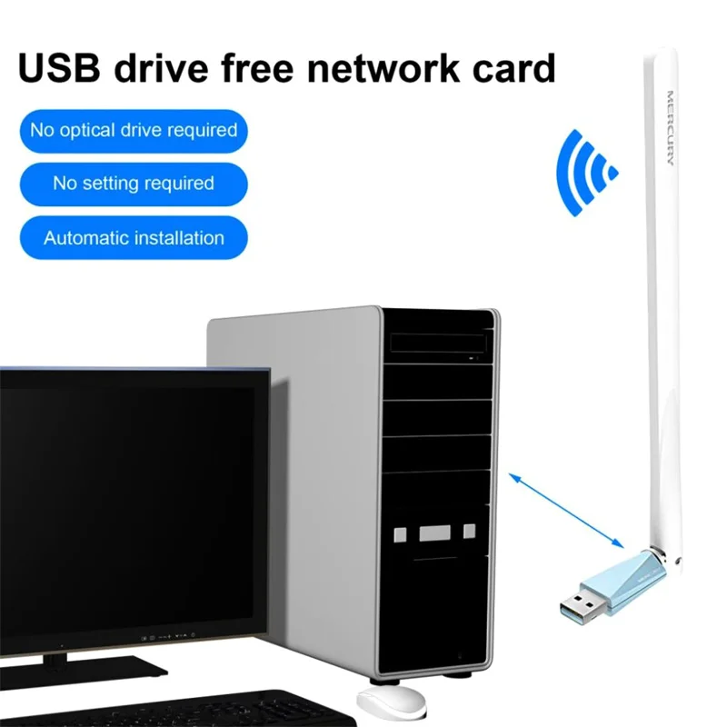 

MW150UH WiFi Dongle Receiver High-speed Transmission Mini USB 2.4GHzLaptop Wireless Network Card with External Antenna for Windo
