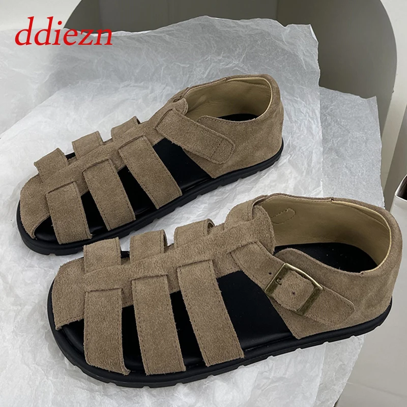 

Босоножки женские с круглым носком, повседневная обувь на плоской подошве, модные уличные сандалии, лето 2023