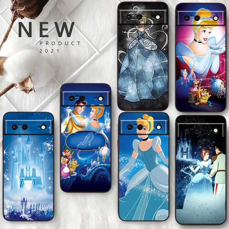 

Princess Cinderella Gril For Google Pixel 7 6 Pro 6A 5A 5 4 4A XL 5G Shell Soft Silicone Fundas Coque Capa Black Phone Case