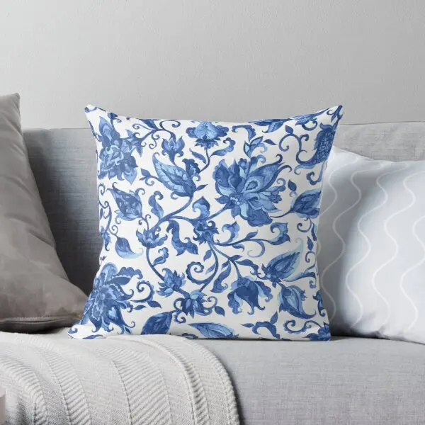 

Elegant Paisley Blue White Floral Art Printing Throw Pillow Cover Waist Sofa Square Bed Home Anime Comfort Pillows not include