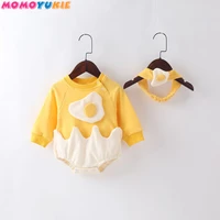 Ins autumn infant newborn infant toddler jumpsuit boy girl baby yellow straps body suit hat costume funny photography clothes