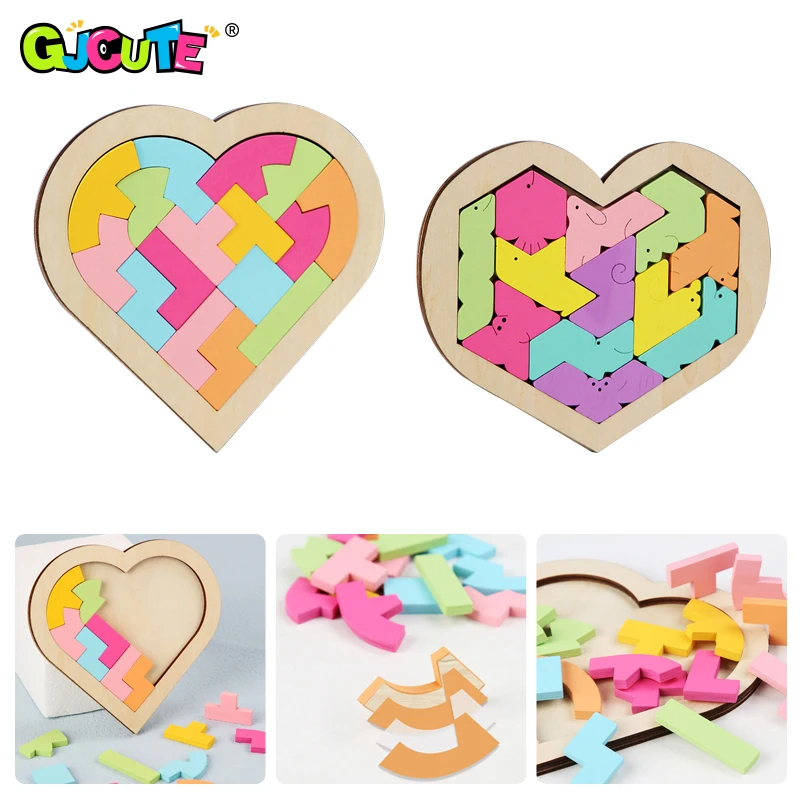 

Montessori Wooden Toys 3D Jigsaw Puzzle Tangram Math Game Toy Baby Hand Grasp Board Shape Match Puzzle Educational Toys for Kids