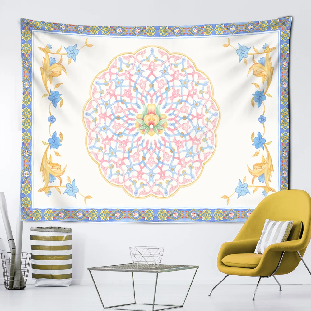 

декор комнаты Розовый гобелен с цветами мандалы, милый настенный богемный декор в виде Луны, дома, спальни, общежития, гобелены