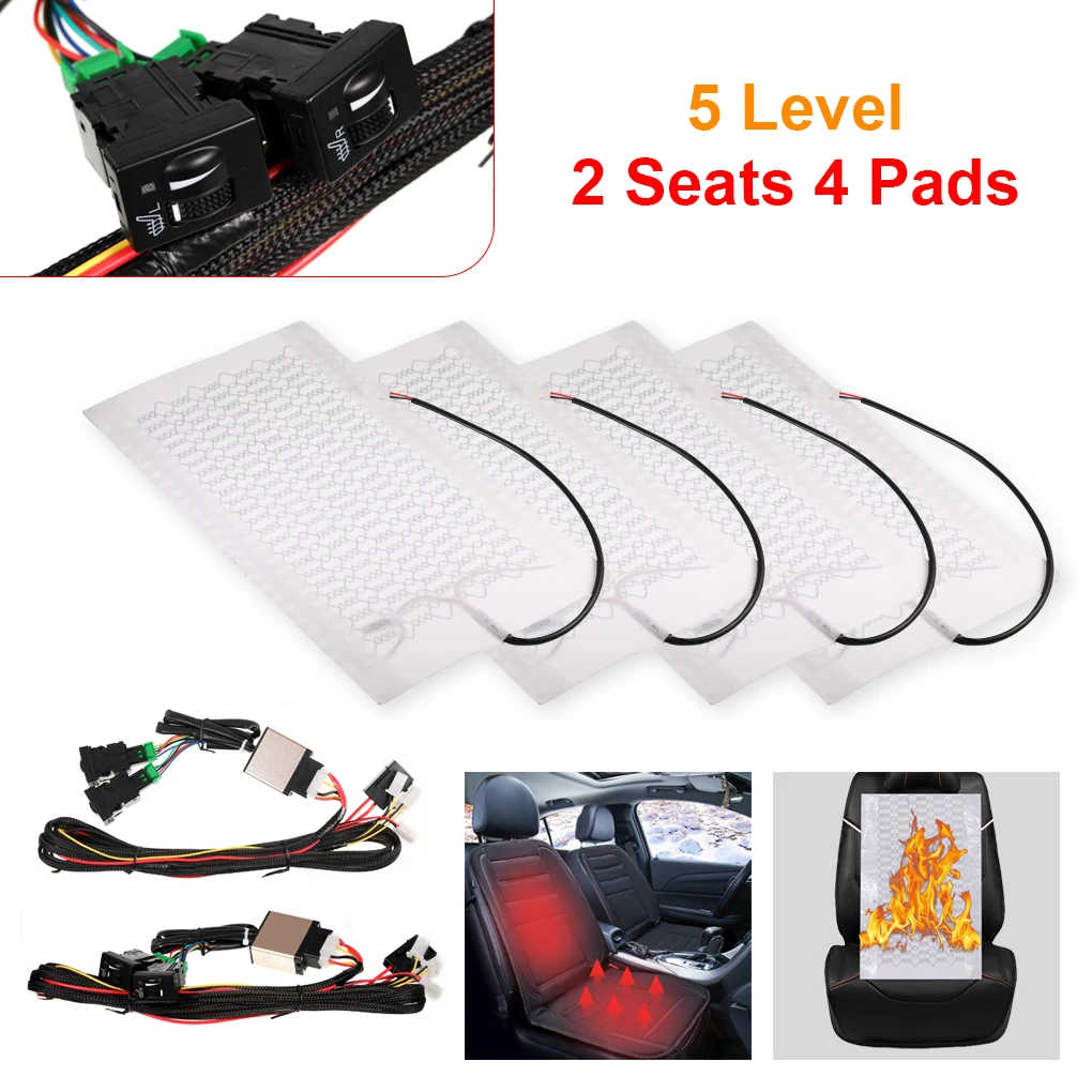 

4 Pieces Carbon Fiber Auto Seat Heating Pad Portable Detachable Tear-resistant 5 Gear Adjustable Heater Warmer Accessories