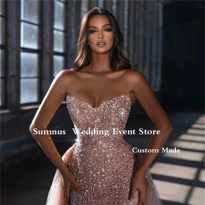 Роскошное блестящее вечернее платье-Русалка Sumnus с тюлевым длинным шлейфом без