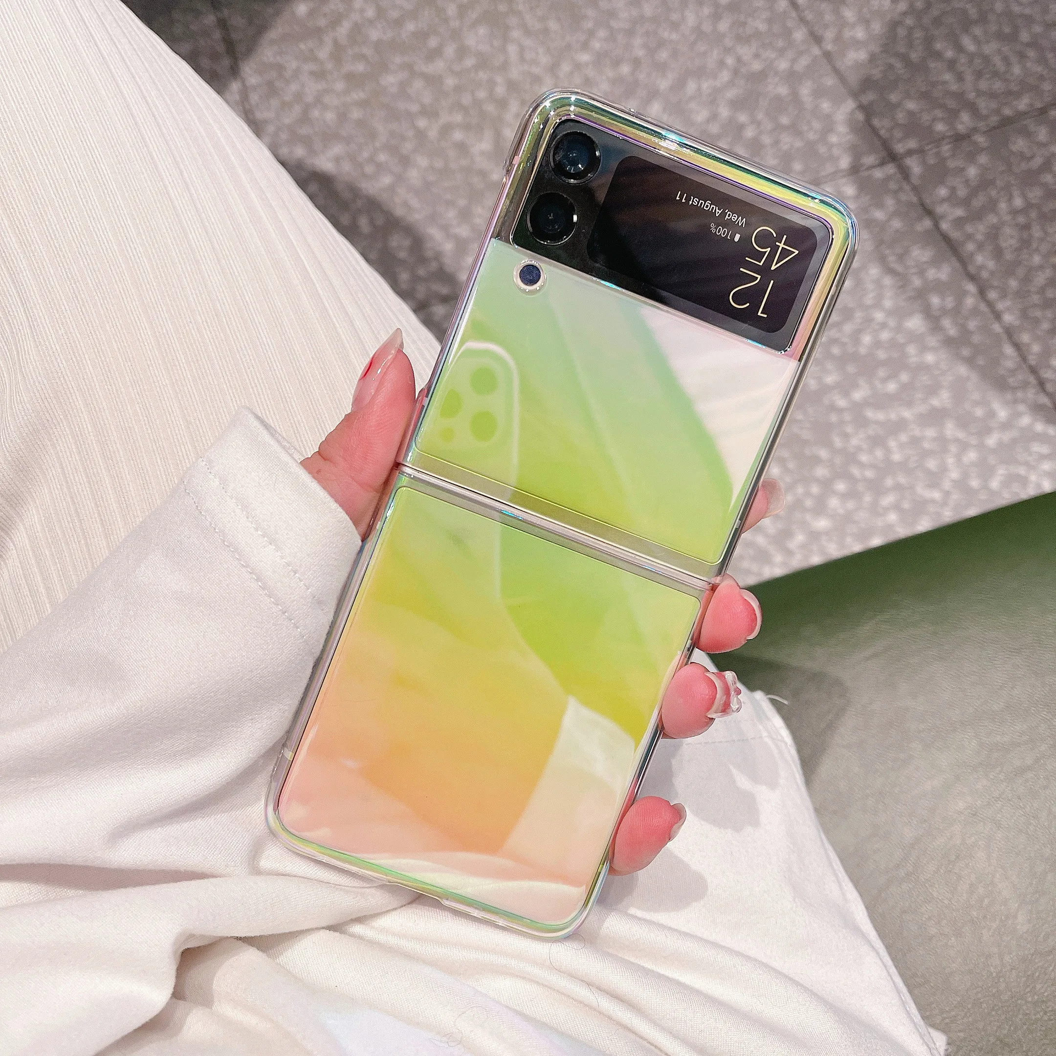 

Laser Aurora Clear Case For Samsung Galaxy Z Fold 4 fold4 Fold3 Flip 4 3 flip4 Flip3 5G Luxury Colorful Rainbow Back Cover