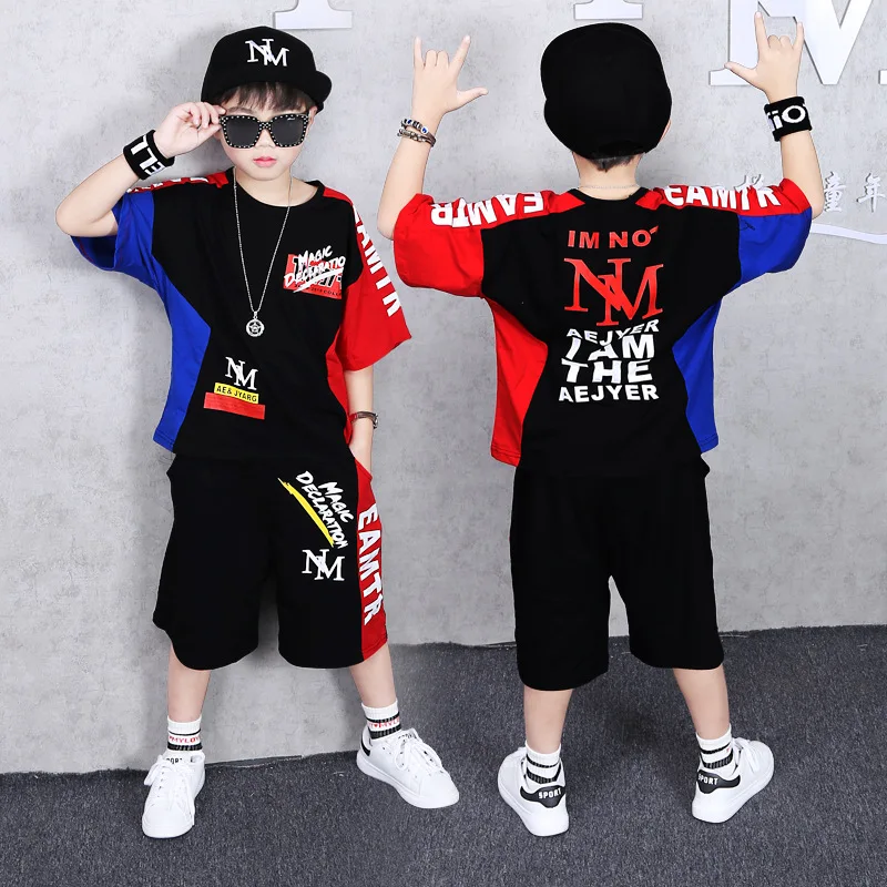 

15 Years Hiphop Kids Boys Clothes Summer Outfits Cotton Casual Suit Children Short Sleeve Shirt Shorts Teenage Boys Clothing Set