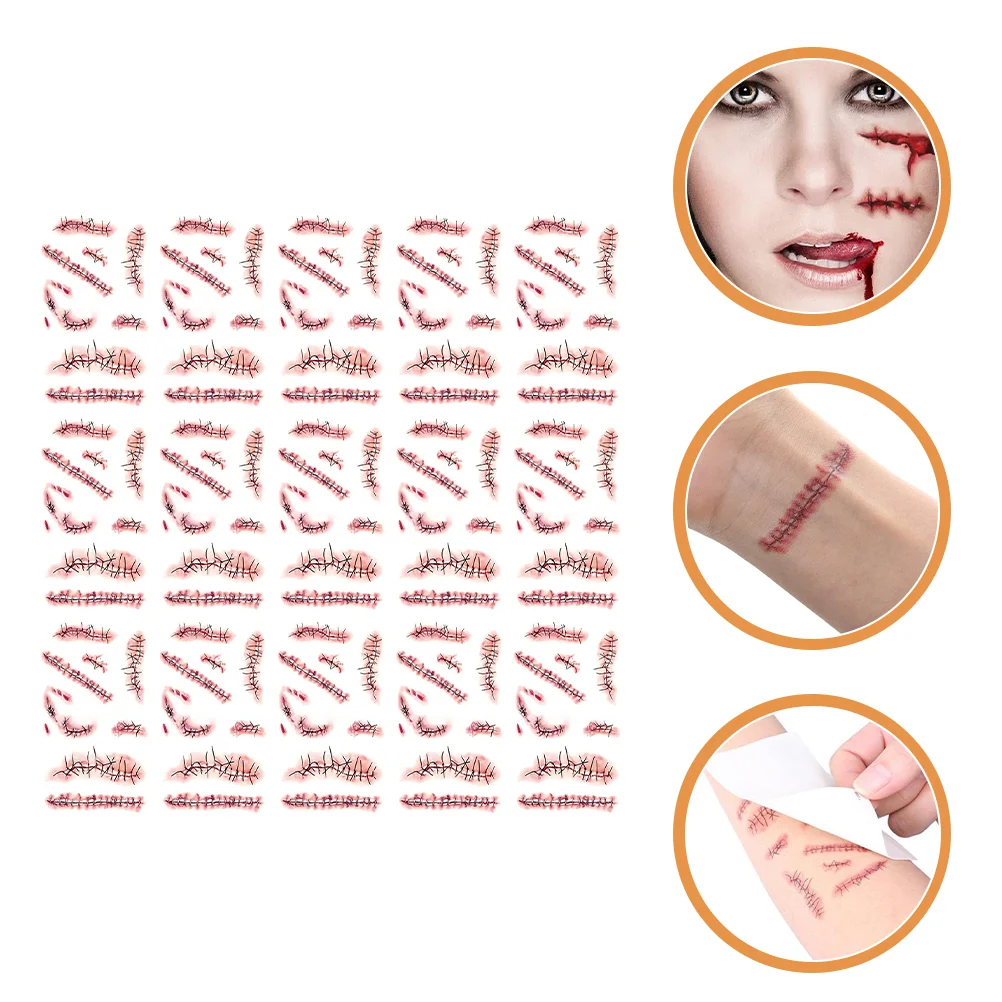 

20 Sheets Halloween Stickers Decorative Body Tattoos Vivid Portable Fake Makeup Gathering Scar Waterproof