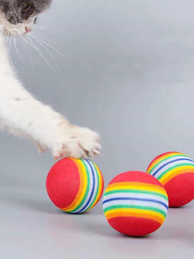 

Pet Supplies New 1Pcs Rainbow 3.5cm Cat Toy Ball Chewing Rattle Scratch Ball Training Pet Supplies
