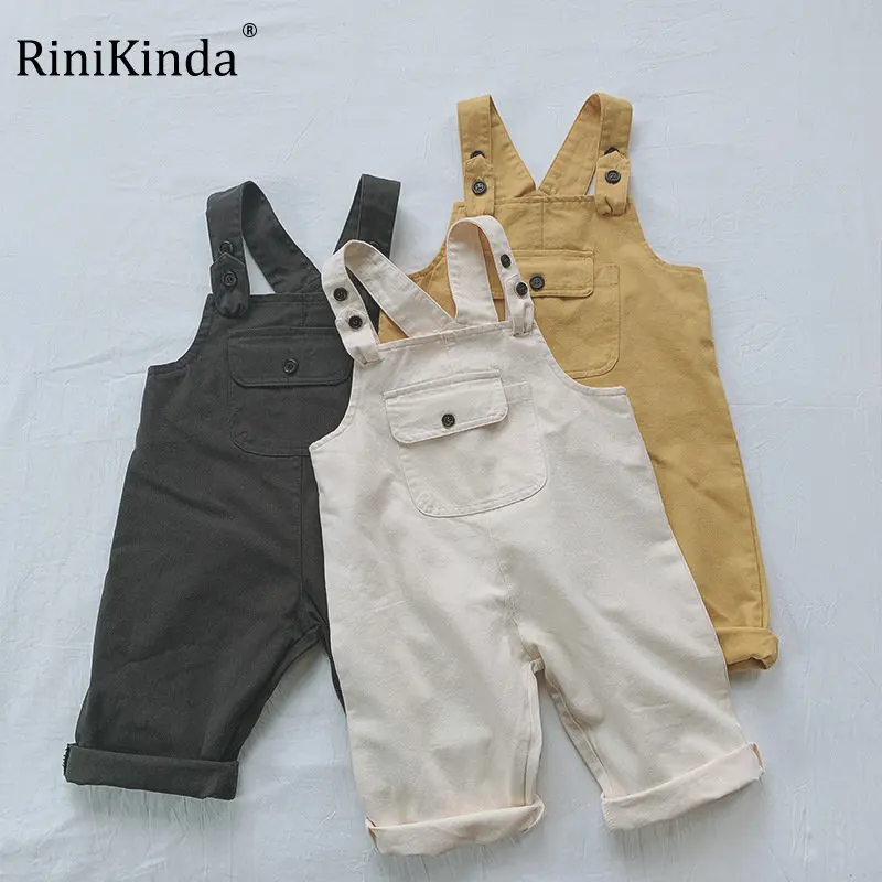 

RiniKinda 2023 Baby Girls Solid Overalls Child Pants Infant Jumpsuit Children's Clothing Kids Overalls Autumn Girls Outfits