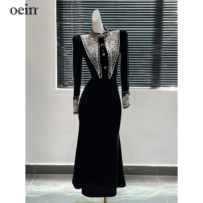 [Яоин] Черное бархатное платье вышитое женскими работниками тяжелого возраста