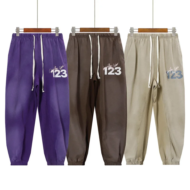 

Puff Print R123 Sweatpants Men Women 1:1 High Quality Drawstring Washed 123 Pants Trousers and Tops