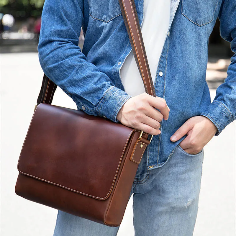 

Bag Cowhide Flap Laptop Man Magnetic Bag Vintage Shoulder Crazy Genuine Crossbody Leather Leather For Luufan Messenger Bag Horse