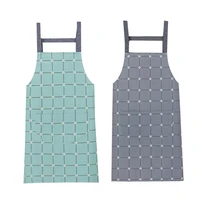 simple plaid kitchen apron with pocket adjustable waist tie oil proof bib for kitchen women men unisex bbq cooking drawing
