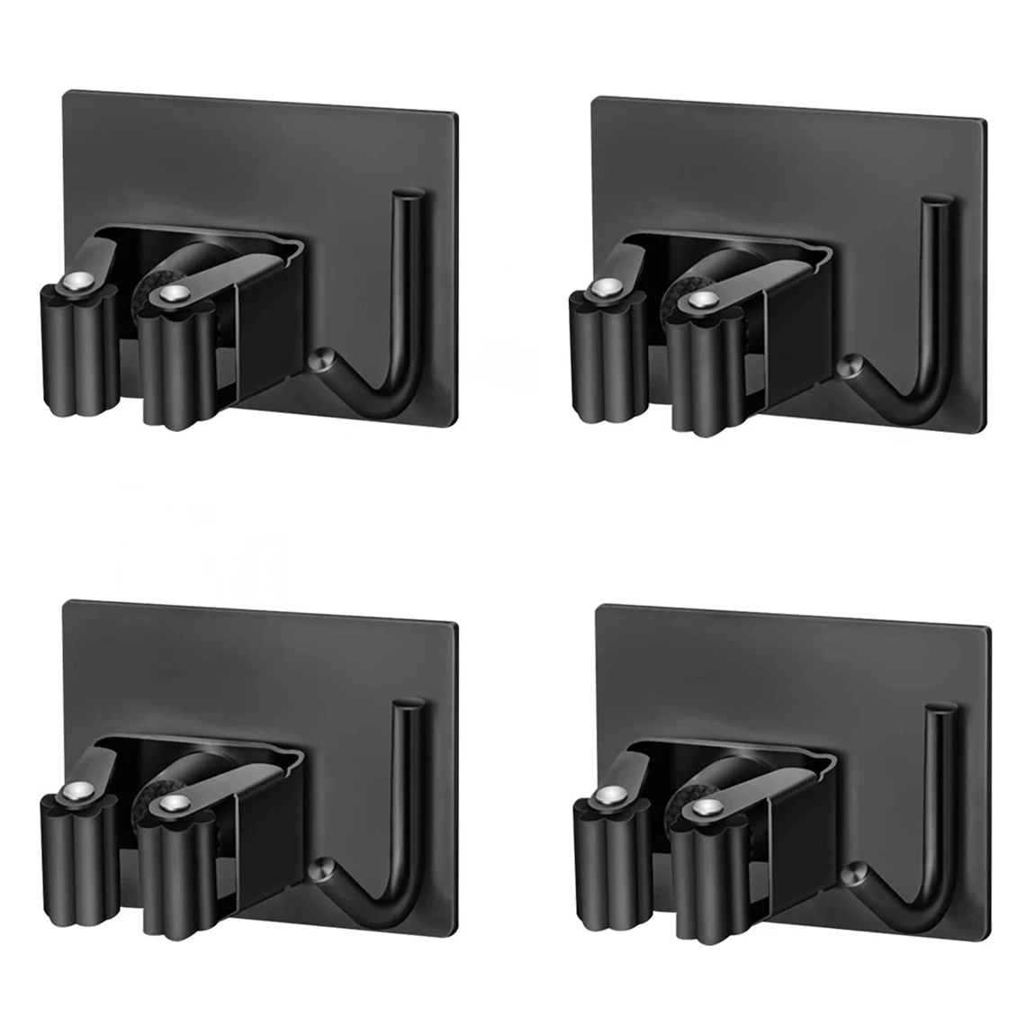 

4 Pieces Broom Holder 304 Stainless Steel Self-Adhesive Mop Holder Attached to the Clean and Flat Door Glass Wall Black