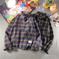 mens shirt spring tide brand casual plaid long sleeved shirt spring and autumn hong kong style japanese ruffian handsome top
