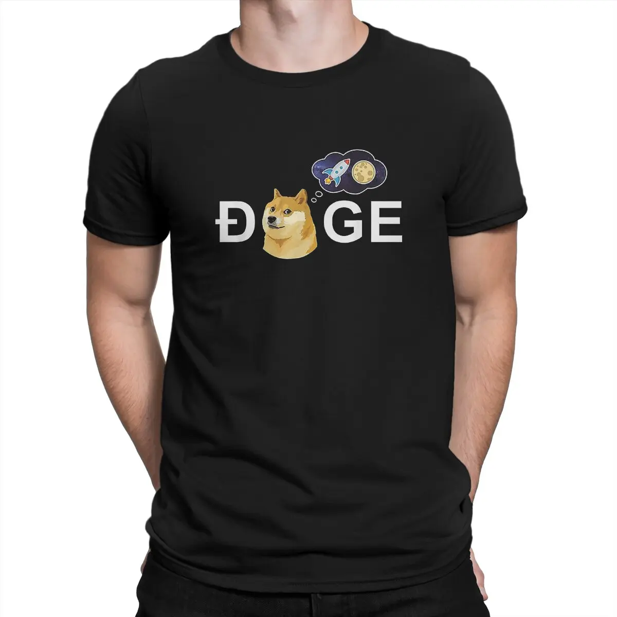 

Men T-Shirts Dogecoin Doge HODL To the Moon Crypto Meme Vintage Pure Cotton Tee Shirt Short Sleeve Cryptocurrency Art T Shirt