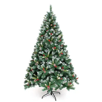 인공 PVC + PE 염색 눈 크리스마스 트리, 빨간 과일 및 소나무, 홈 오피스 파티 장식, 150cm, 180cm, 210cm