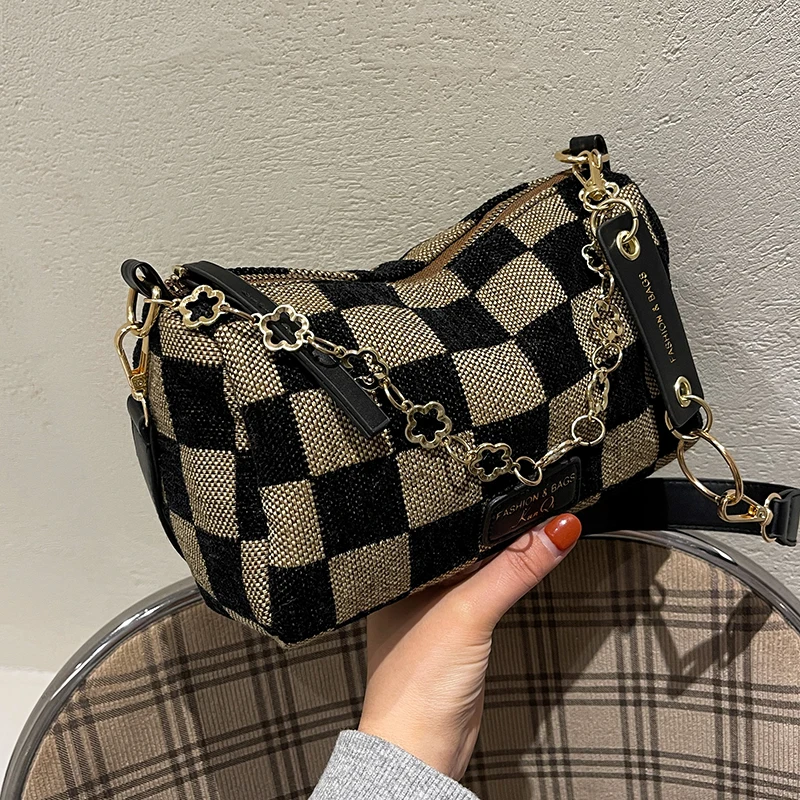 

Plaid Jacquard Cloth Small Bucket Crossbody Bags for Women 2022 Hit Trend Women's Branded Side Bag Shoulder Handbags and Purses