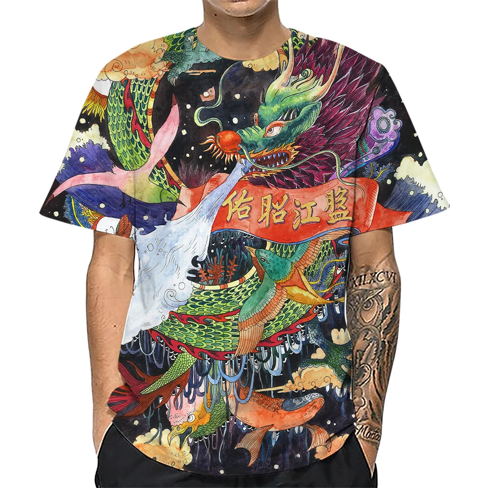 

CLOOCL Fashion Mens T-shirts Ukiyo-e Japan Art Wave Blue Dragon 3D Printed Shirts Short Sleeve Tees Hip Hop Tops S-5XL