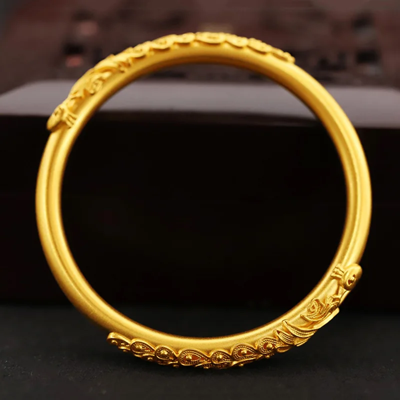 Фото Женский браслет из 24-каратного золота (AU999) Dragon Phoenix Heirloom |   Ажурный дракон-фоникс, микро-алмазный ореол с магнитной застежкой №3