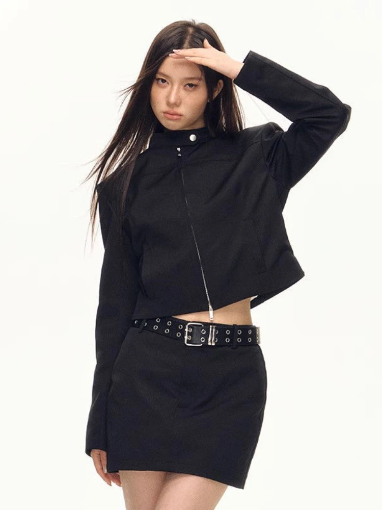 HOUZHOU черные укороченные куртки-бомберы женские Y2k винтажные базовые