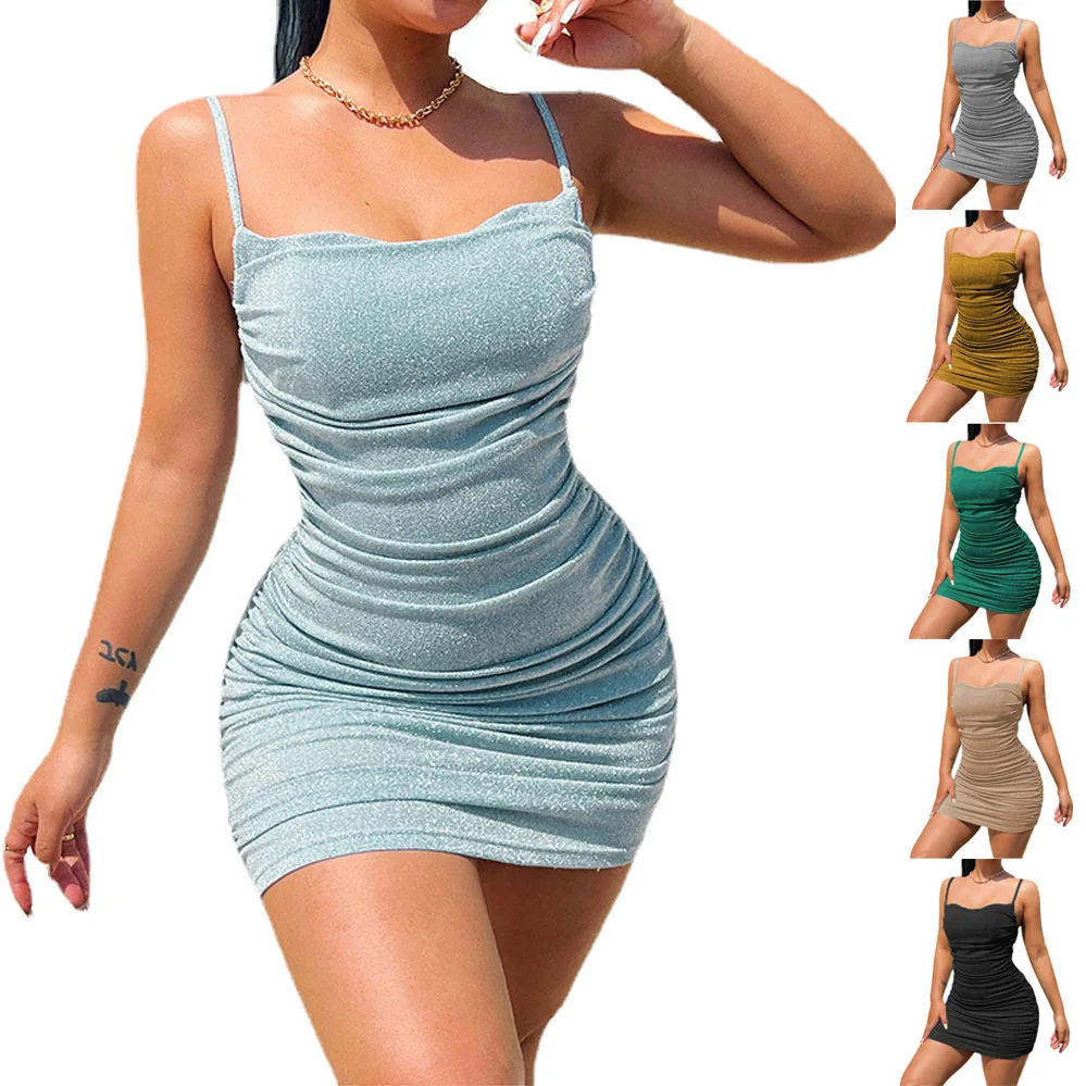 

Spring Summer 2023 Sexy Evening Party Hip Short Dress Elegant Ladies Wrinkle Dress