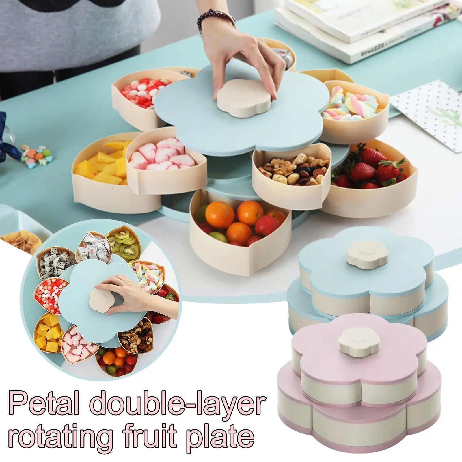 

Candy Box Snack Nut Tray Food Storage Case Rotation Rotating Gift Fruit Tray 2-Layer Petal-Shape Dried Plate Wedding Storag A1R1