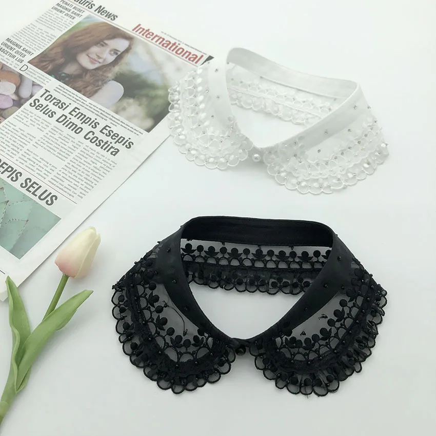 

Floral Embroidered Lace Fake Collars for Women White Black Shirt False Collar Blouse Tops Detachable Collar Nep Kraagie