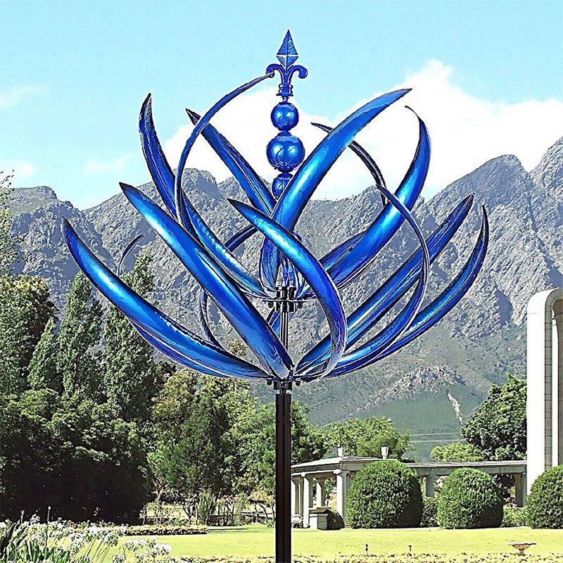 

1PC Decorative Windmill Unique Metal Wind Rotator Removable Blue Durable Reflective with Ground Plug Art Craft Garden Decor